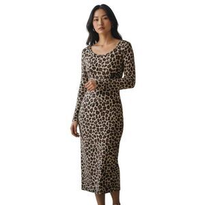ANDREE BY UNIT LEOPARD PRINT BODYCON DRESS BROWN & CREAM SZ.S EUC.
